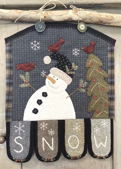 Wool Applique Pattern Kit Christmas Just Starting to Snow Again wall  hanging winter folk art snowflake chickadees bird
